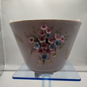 Lefton's Ceramic Bucket Porcelain Floral Pastel Hand Painted Planter No Handle